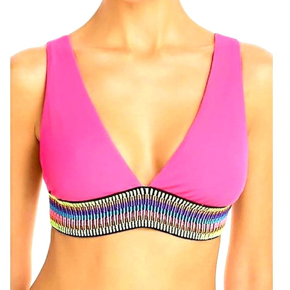 Peixoto Womens Charlie Textured Hot Neon Pink Tribal Swim Top Size Medium NWT